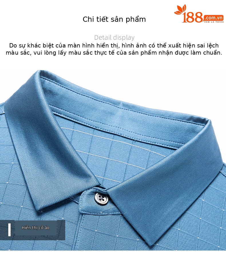 Áo polo nam tay ngắn lụa tơ tằm cao cấp cổ bẻ mỏng nhẹ mùa hè — Màu xanh lam 25086 chi tiết 14