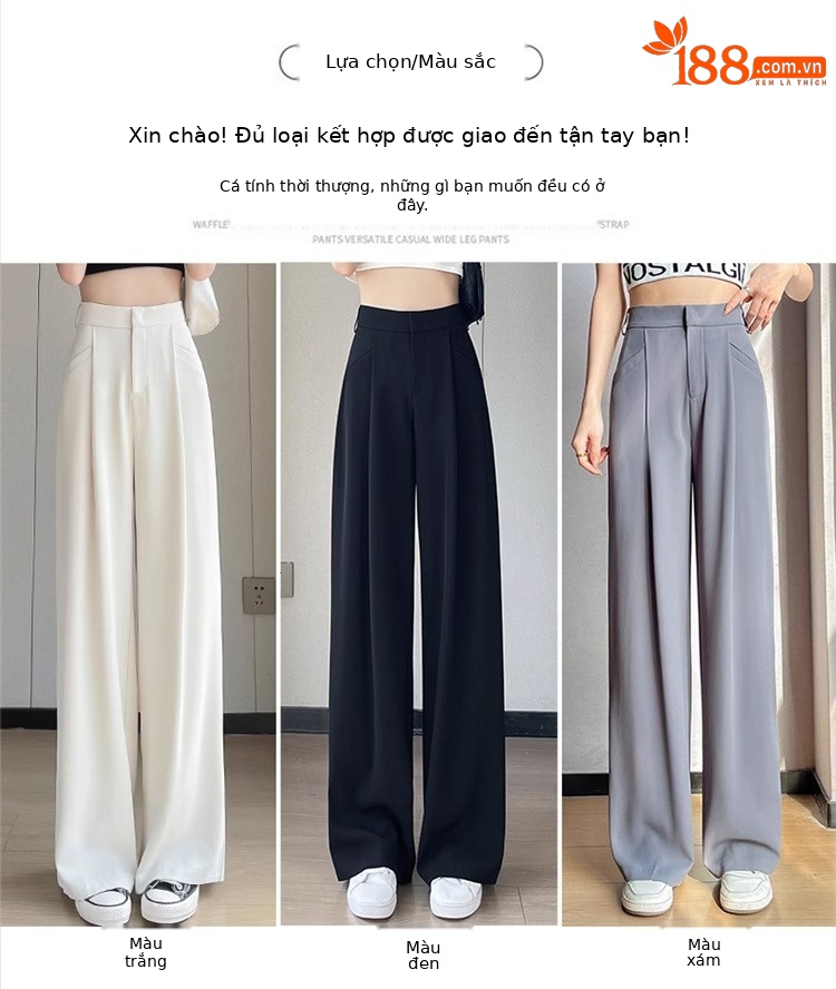 Quần tây nữ cạp cao ống đứng chất lụa băng mỏng mùa hè — Màu đen mẫu thông thường chi tiết 24