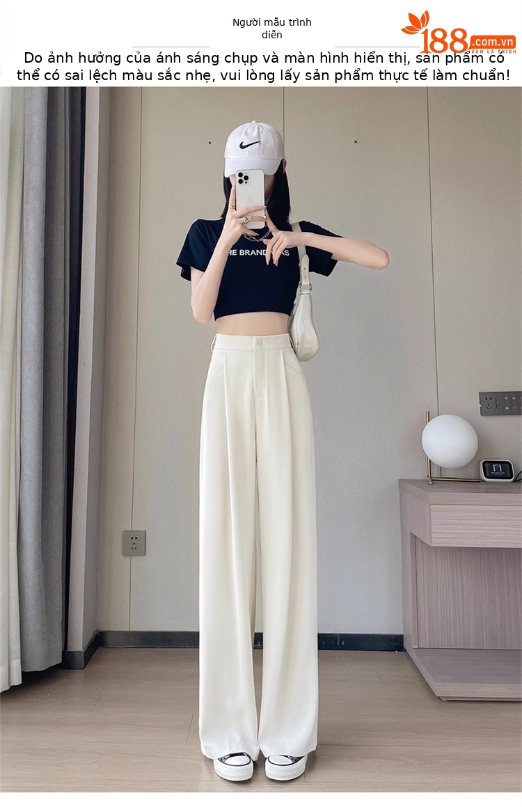 Quần tây nữ cạp cao ống đứng chất lụa băng mỏng mùa hè — Màu đen mẫu thông thường chi tiết 25