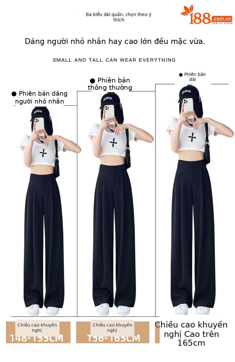 Quần tây nữ cạp cao ống đứng chất lụa băng mỏng mùa hè — Màu đen mẫu thông thường chi tiết 3