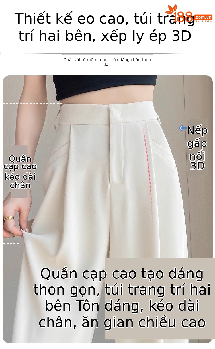 Quần tây nữ cạp cao ống đứng chất lụa băng mỏng mùa hè — Màu đen mẫu thông thường chi tiết 5