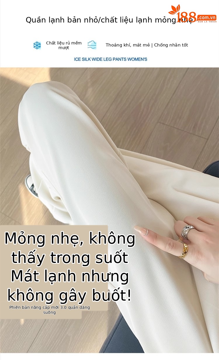 Quần tây nữ cạp cao ống đứng chất lụa băng mỏng mùa hè — Màu đen mẫu thông thường chi tiết 6