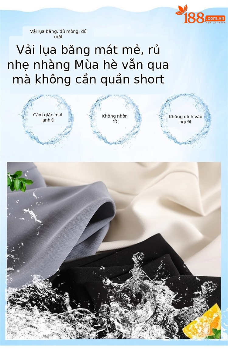 Quần tây nữ cạp cao ống đứng chất lụa băng mỏng mùa hè — Màu đen mẫu thông thường chi tiết 7