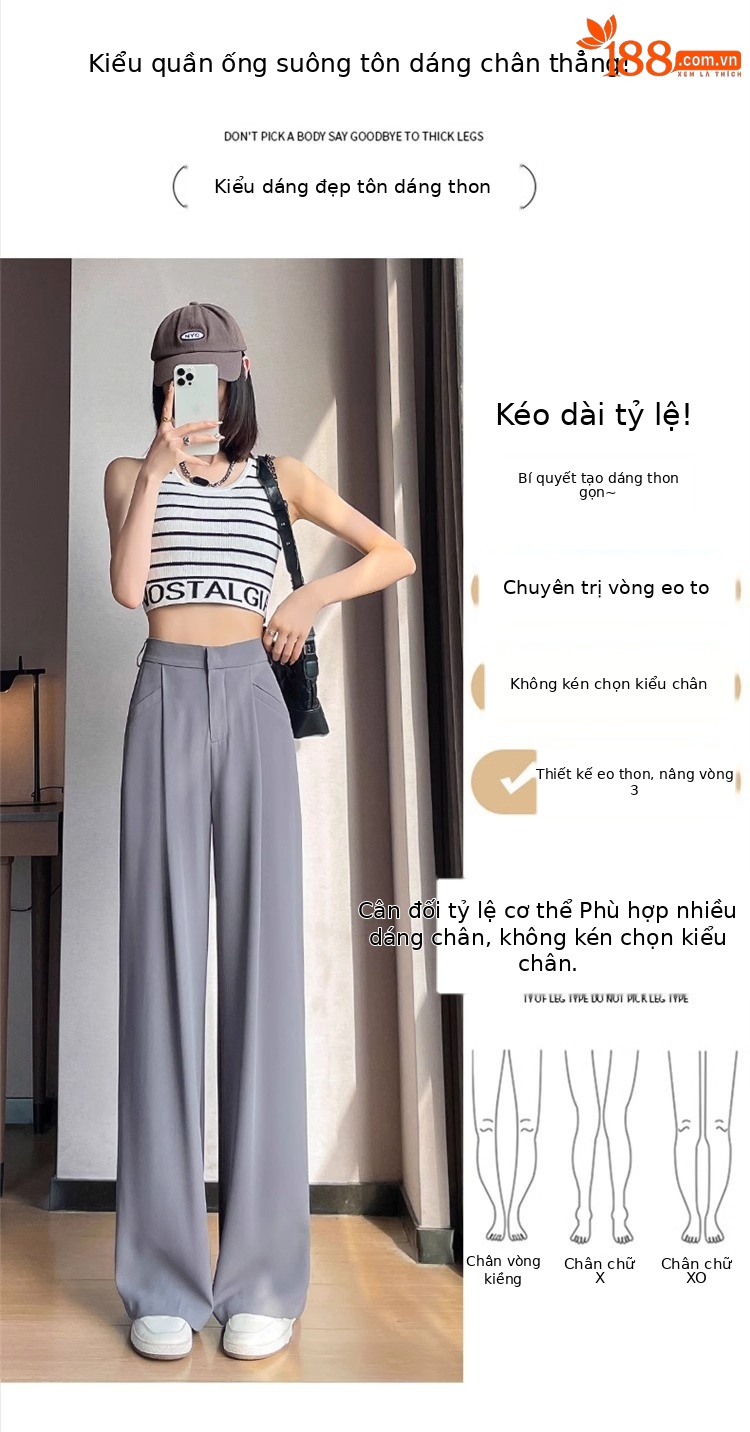 Quần tây nữ cạp cao ống đứng chất lụa băng mỏng mùa hè — Màu đen mẫu thông thường chi tiết 8