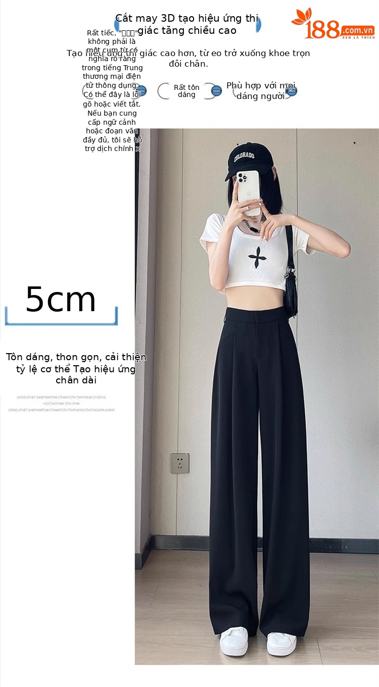 Quần tây nữ cạp cao ống đứng chất lụa băng mỏng mùa hè — Màu đen mẫu thông thường chi tiết 16