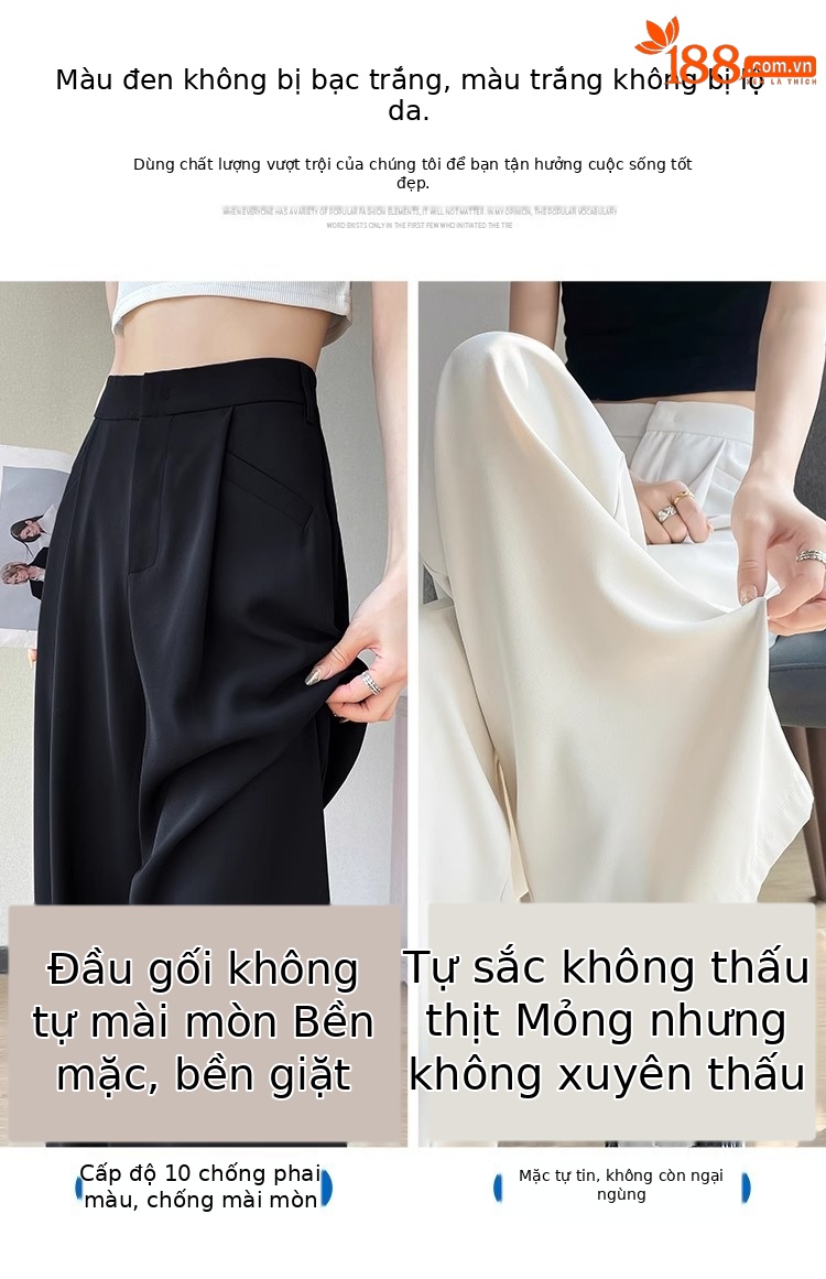 Quần tây nữ cạp cao ống đứng chất lụa băng mỏng mùa hè — Màu đen mẫu thông thường chi tiết 17