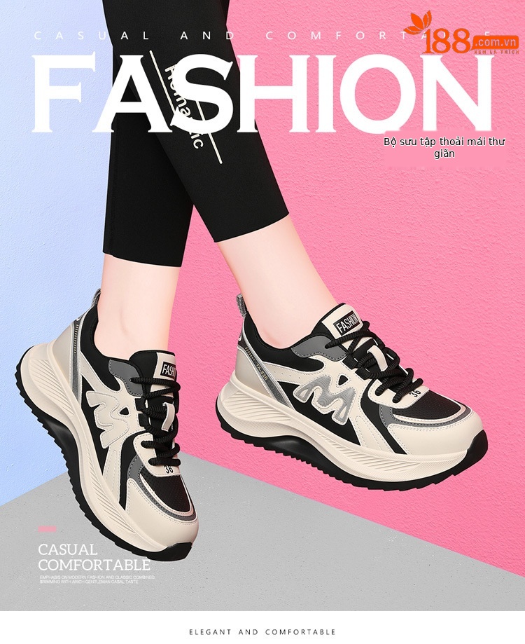 Giày sneaker nữ chunky đế dày phối màu gấu trúc, mặt da thoáng khí xuân hè 2025 — JST 7043m gót đỏ cao 5.5cm, JST 7025m màu xám, chiều cao gót 4,5cm + chiều cao bên trong tăng 0,6cm, JST 1803m đế đơn màu đen cao gót 5.0cm, JST 2139- 1m cà phê nhung gót cao 4.0cm chi tiết 1