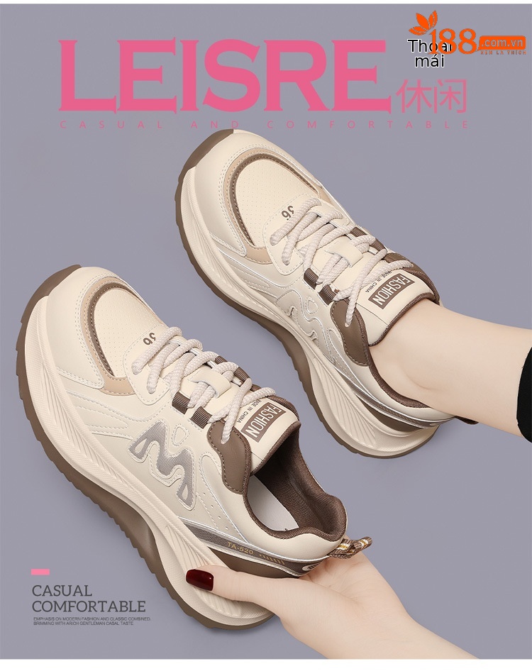 Giày sneaker nữ chunky đế dày phối màu gấu trúc, mặt da thoáng khí xuân hè 2025 — JST 7043m gót đỏ cao 5.5cm, JST 7025m màu xám, chiều cao gót 4,5cm + chiều cao bên trong tăng 0,6cm, JST 1803m đế đơn màu đen cao gót 5.0cm, JST 2139- 1m cà phê nhung gót cao 4.0cm chi tiết 2