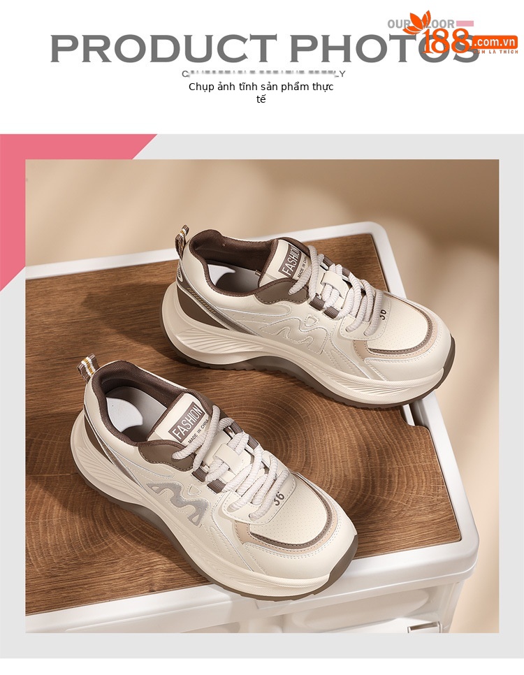 Giày sneaker nữ chunky đế dày phối màu gấu trúc, mặt da thoáng khí xuân hè 2025 — JST 7043m gót đỏ cao 5.5cm, JST 7025m màu xám, chiều cao gót 4,5cm + chiều cao bên trong tăng 0,6cm, JST 1803m đế đơn màu đen cao gót 5.0cm, JST 2139- 1m cà phê nhung gót cao 4.0cm chi tiết 8