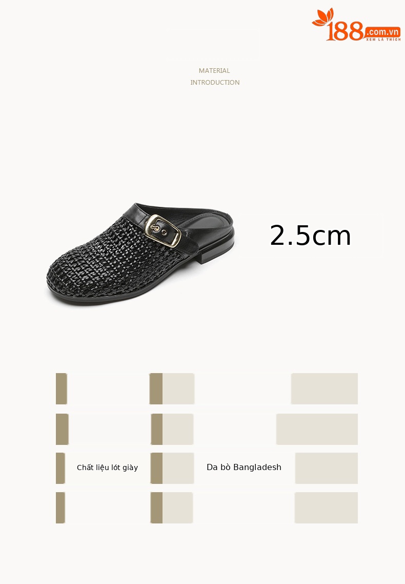 Dép lê nữ bít mũi rỗng dệt cổ điển đế thô — đen chi tiết 4