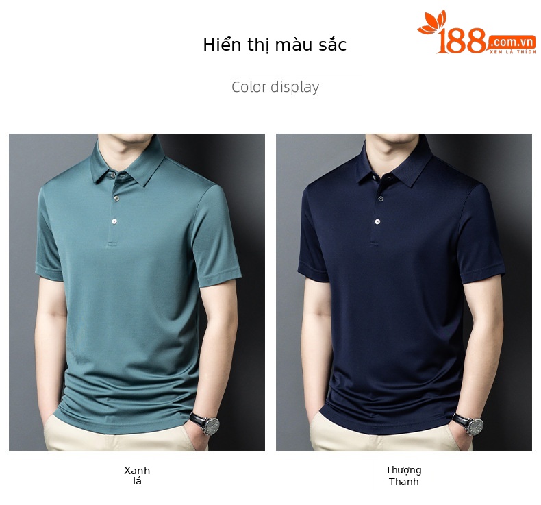 Áo polo nam cổ bẻ tay ngắn chất liệu tơ tằm mềm mịn, form thoải mái mùa hè — Màu xanh lá 25088 chi tiết 5
