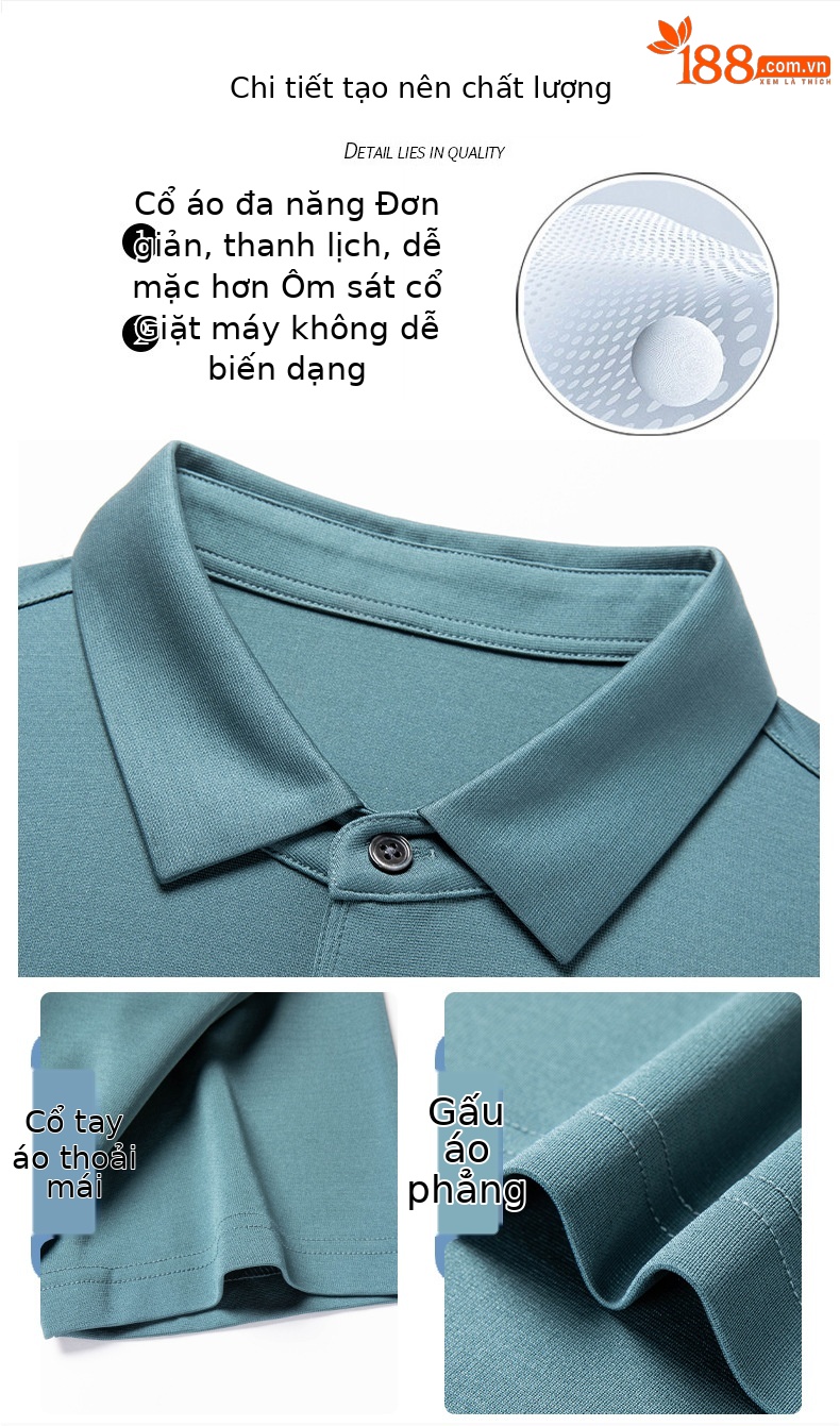 Áo polo nam cổ bẻ tay ngắn chất liệu tơ tằm mềm mịn, form thoải mái mùa hè — Màu xanh lá 25088 chi tiết 4