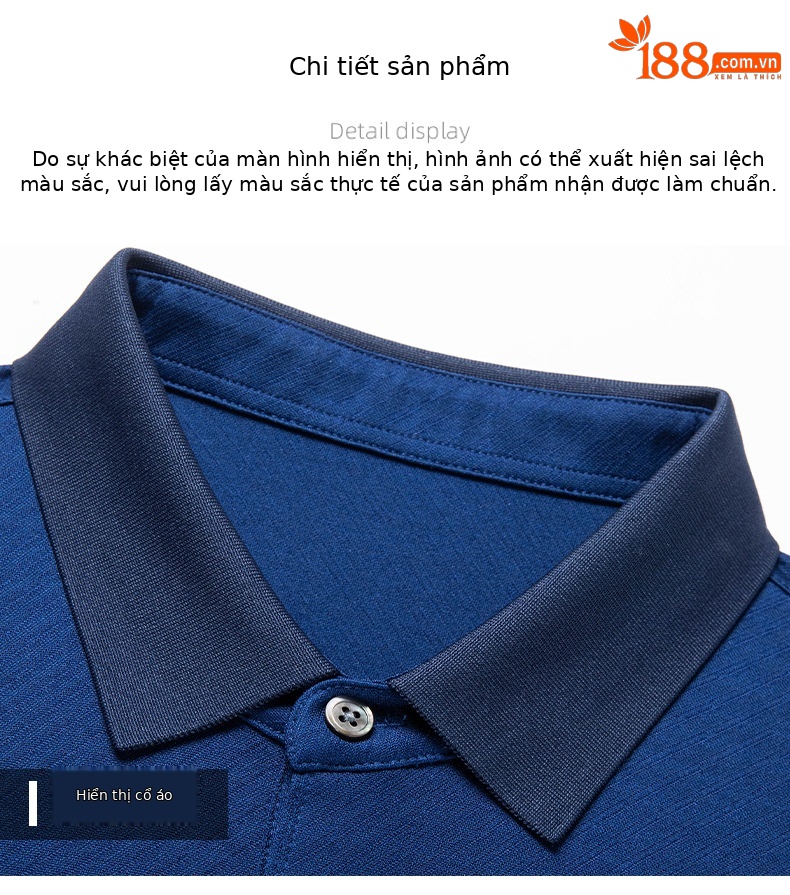 Áo polo nam tay ngắn cổ bẻ chất liệu dâu tằm mềm mịn — Màu xanh đậm 25081 chi tiết 11