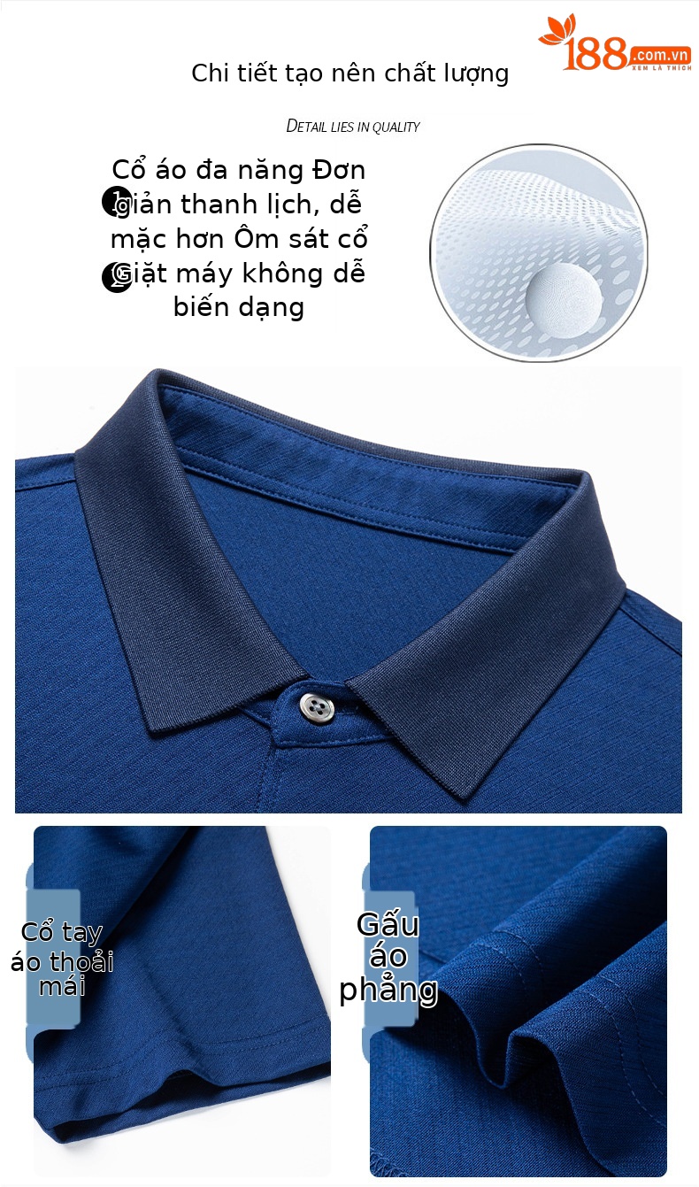 Áo polo nam tay ngắn cổ bẻ chất liệu dâu tằm mềm mịn — Màu xanh đậm 25081 chi tiết 4