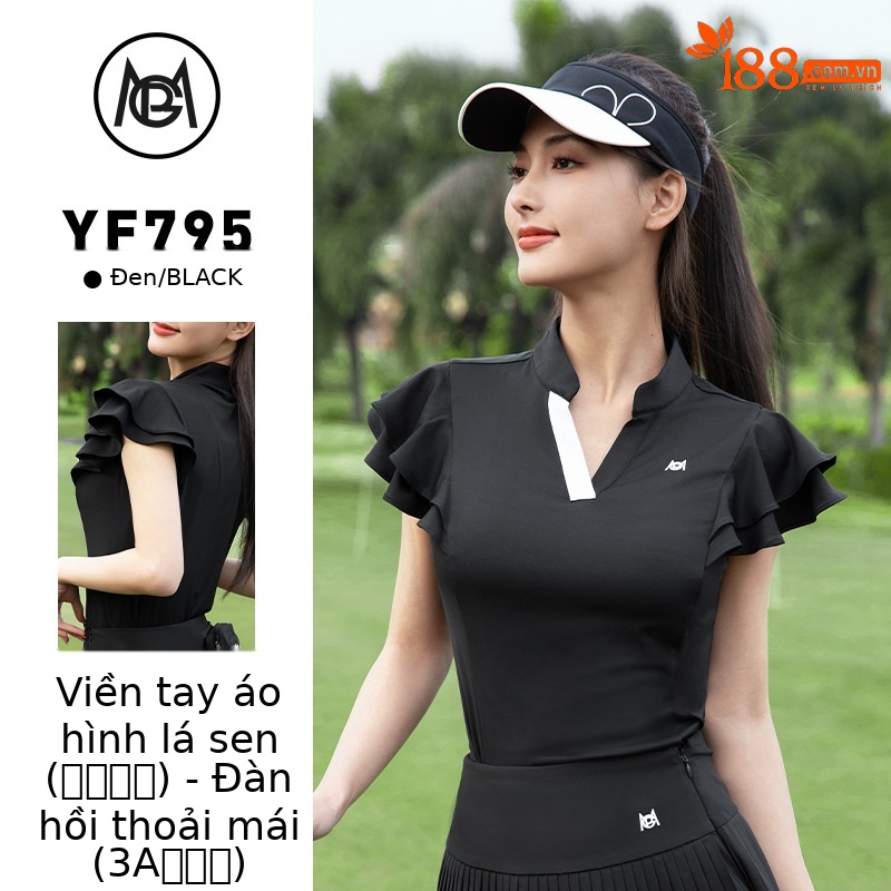 YF795 Black Top [3A kháng khuẩn/viền tay lá sen/hút ẩm thoát mồ hôi]