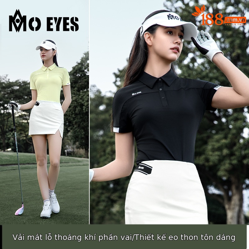 Áo thun golf nữ tay ngắn phối váy ngắn thể thao — Áo trắng [lưới thoáng khí tay vai/vải mát nhẹ/eo thon gọn] M25YF036, Áo đen [lưới thoáng khí tay vai/vải mát nhẹ/eo thon gọn] M25YF036, Áo màu ngỗng sữa [lưới thoáng khí tay vai/vải mát nhẹ/eo thon gọn] M25YF036