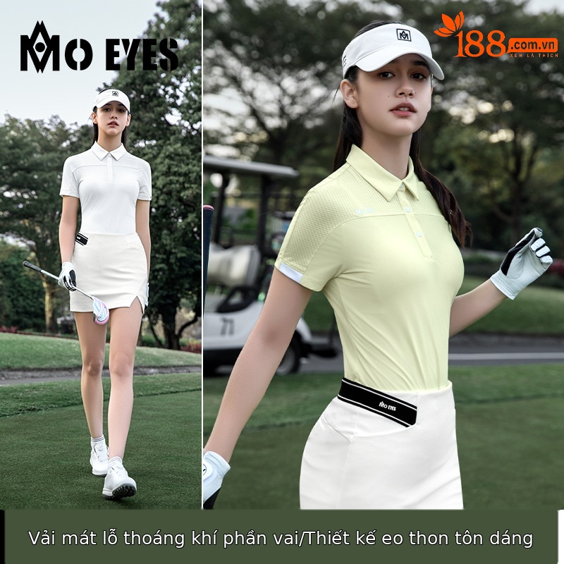 Áo thun golf nữ tay ngắn phối váy ngắn thể thao — Áo trắng [lưới thoáng khí tay vai/vải mát nhẹ/eo thon gọn] M25YF036, Áo đen [lưới thoáng khí tay vai/vải mát nhẹ/eo thon gọn] M25YF036, Áo màu ngỗng sữa [lưới thoáng khí tay vai/vải mát nhẹ/eo thon gọn] M25YF036