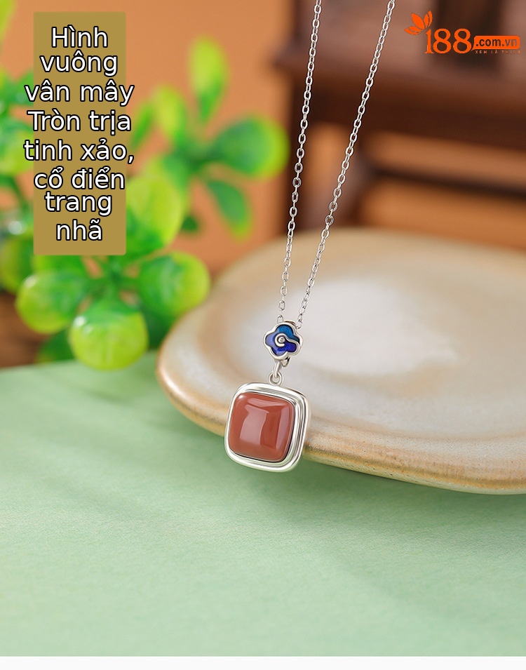 Mặt dây chuyền bạc S925 hình vuông phong cách Trung Quốc đơn giản — Mặt dây chuyền đơn (không có dây chuyền) chi tiết 1