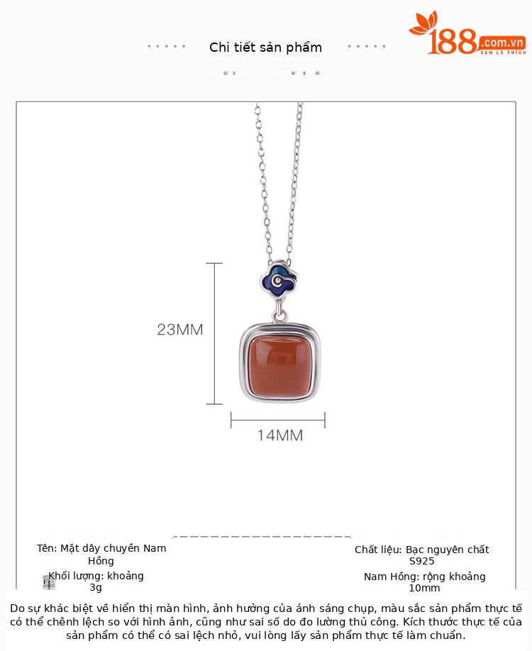 Mặt dây chuyền bạc S925 hình vuông phong cách Trung Quốc đơn giản — Mặt dây chuyền đơn (không có dây chuyền) chi tiết 2