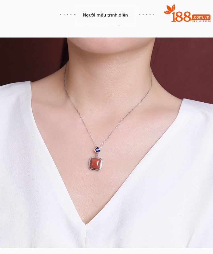 Mặt dây chuyền bạc S925 hình vuông phong cách Trung Quốc đơn giản — Mặt dây chuyền đơn (không có dây chuyền) chi tiết 4