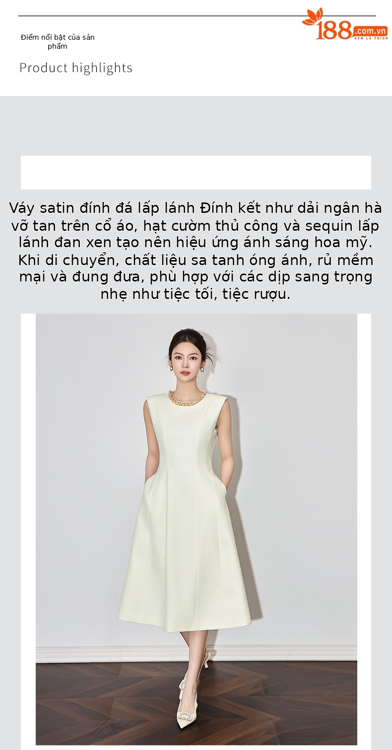 Đầm nữ không tay ôm eo chất liệu acetate phong cách sang trọng — Màu đen chi tiết 4