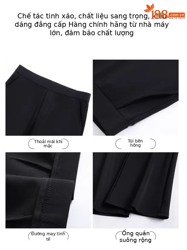 Quần ống loe nữ cạp cao dáng suông vải suit mềm mại — Màu đen-mẫu thông thường (157-162cm)