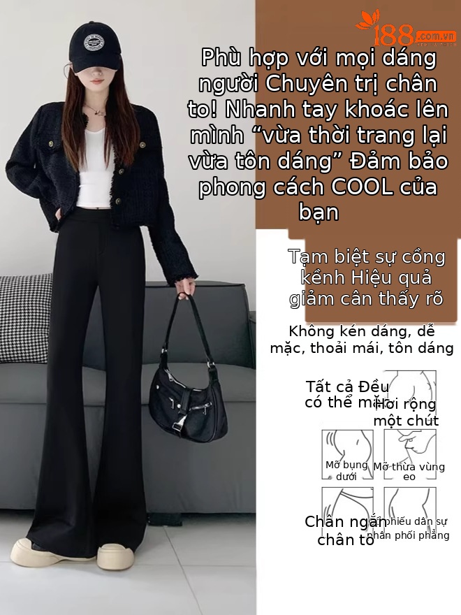 Quần ống loe nữ cạp cao dáng suông vải suit mềm mại — Màu đen-mẫu thông thường (157-162cm)