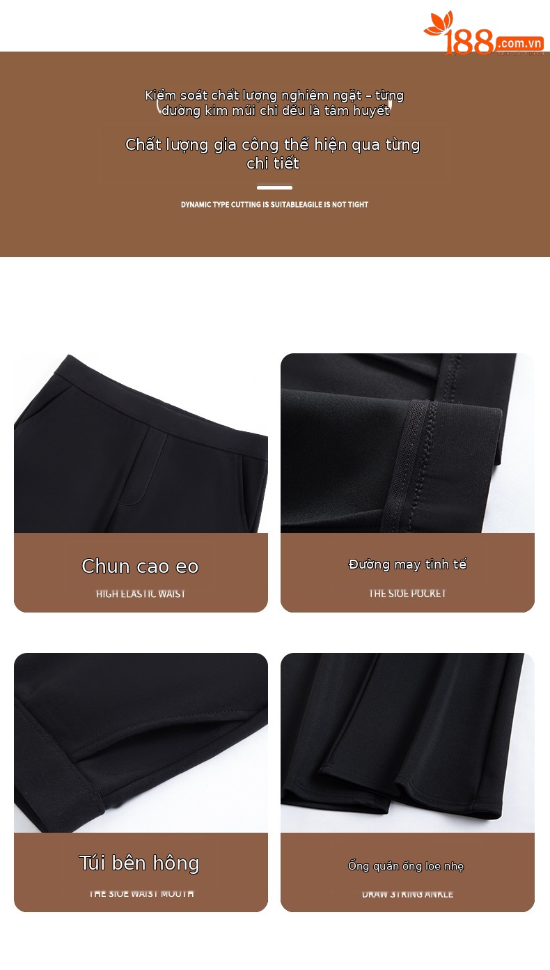 Quần ống loe nữ cạp cao dáng suông vải suit mềm mại — Màu đen-mẫu thông thường (157-162cm) chi tiết 4