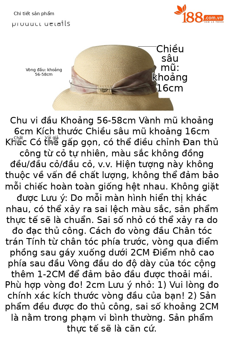 Mũ rơm nữ vành rộng kiểu Pháp mái vòm đi biển che nắng thoáng khí — Màu be chi tiết 5