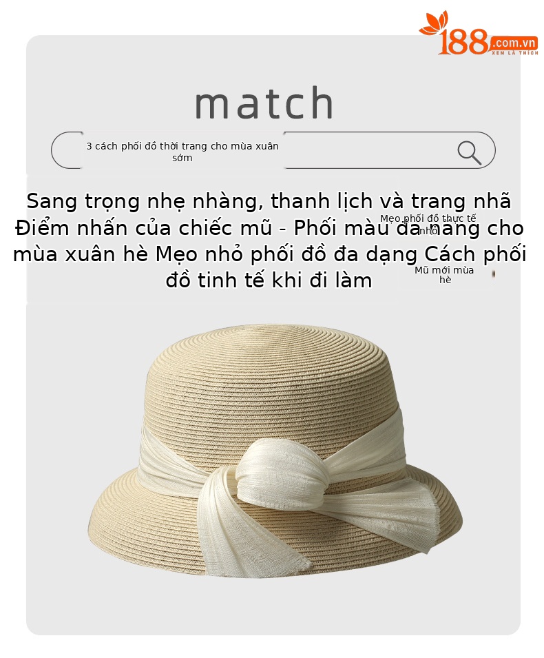Mũ cói vành rộng nữ kiểu Pháp Hepburn chống nắng — Màu be chi tiết 2