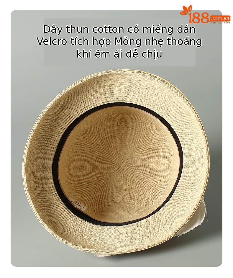 Mũ cói vành rộng nữ kiểu Pháp Hepburn chống nắng — Màu be chi tiết 4