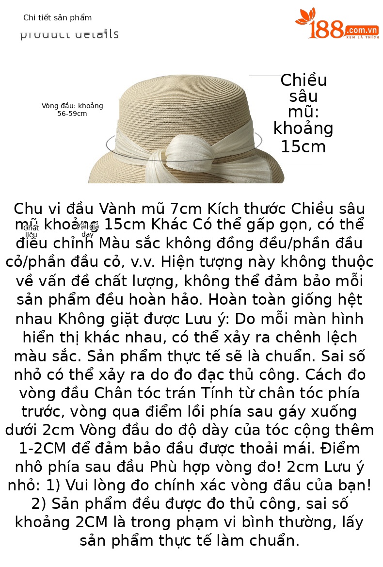 Mũ cói vành rộng nữ kiểu Pháp Hepburn chống nắng — Màu be chi tiết 5