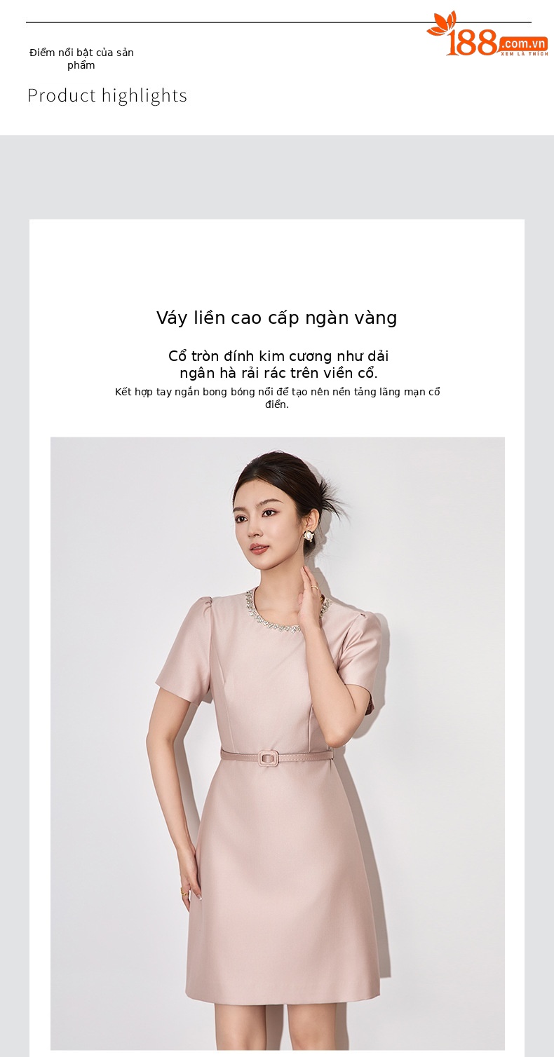 Đầm ôm body nữ thắt eo đính kim cương cao cấp — Màu đen chi tiết 4