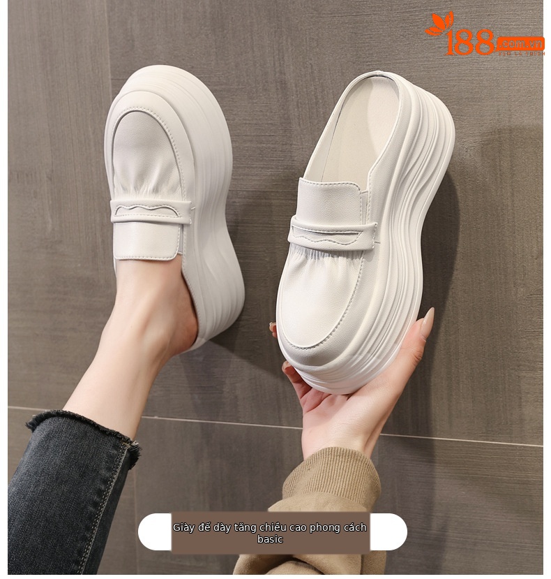 Giày slip-on nữ đế dày tăng chiều cao, mũi tròn bít, dáng lười xỏ ngón, màu trắng dễ phối — Màu trắng chi tiết 1