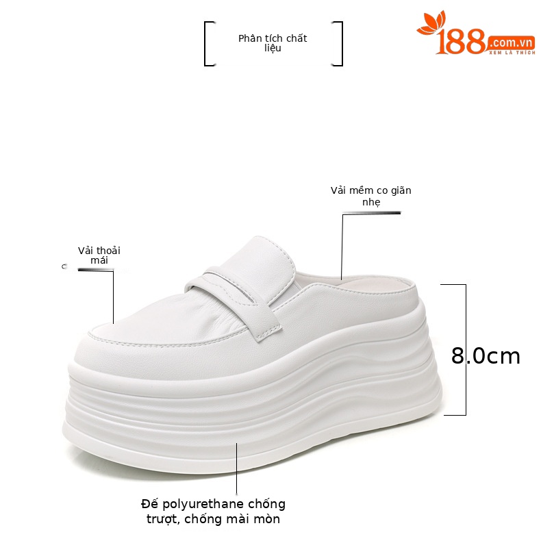 Giày slip-on nữ đế dày tăng chiều cao, mũi tròn bít, dáng lười xỏ ngón, màu trắng dễ phối — Màu trắng chi tiết 2