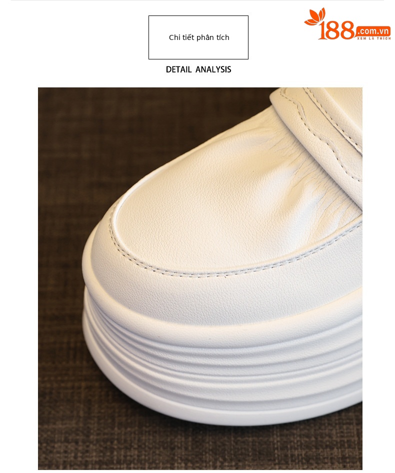 Giày slip-on nữ đế dày tăng chiều cao, mũi tròn bít, dáng lười xỏ ngón, màu trắng dễ phối — Màu trắng chi tiết 5
