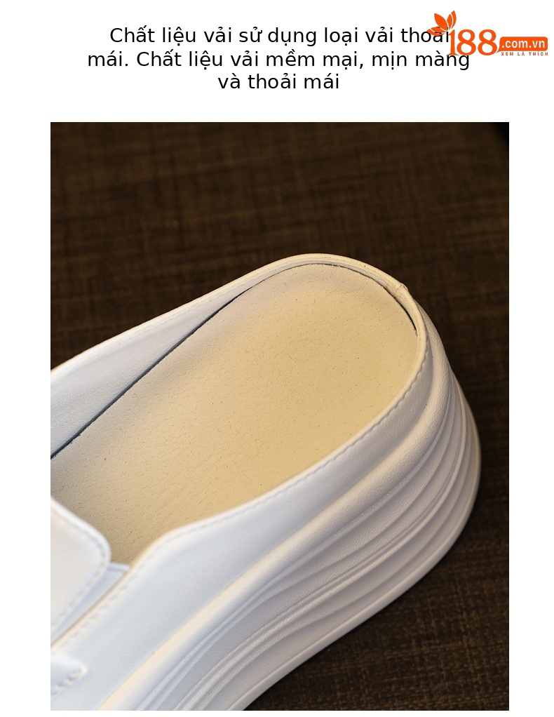 Giày slip-on nữ đế dày tăng chiều cao, mũi tròn bít, dáng lười xỏ ngón, màu trắng dễ phối — Màu trắng chi tiết 6