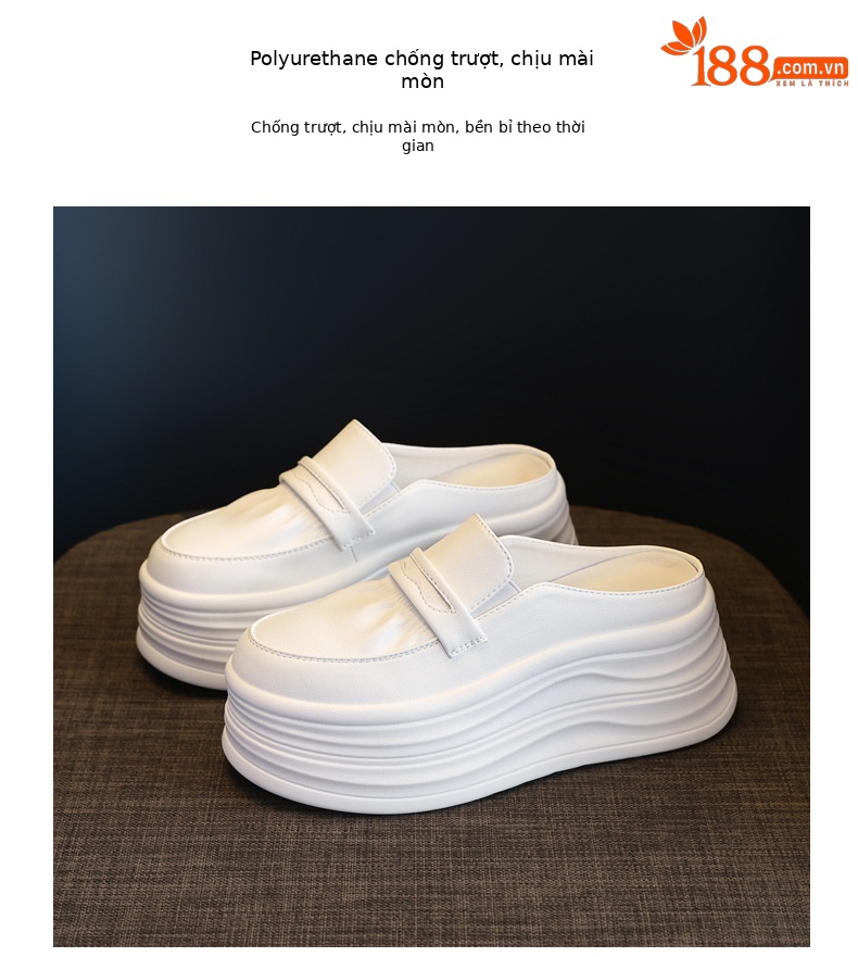Giày slip-on nữ đế dày tăng chiều cao, mũi tròn bít, dáng lười xỏ ngón, màu trắng dễ phối — Màu trắng chi tiết 8
