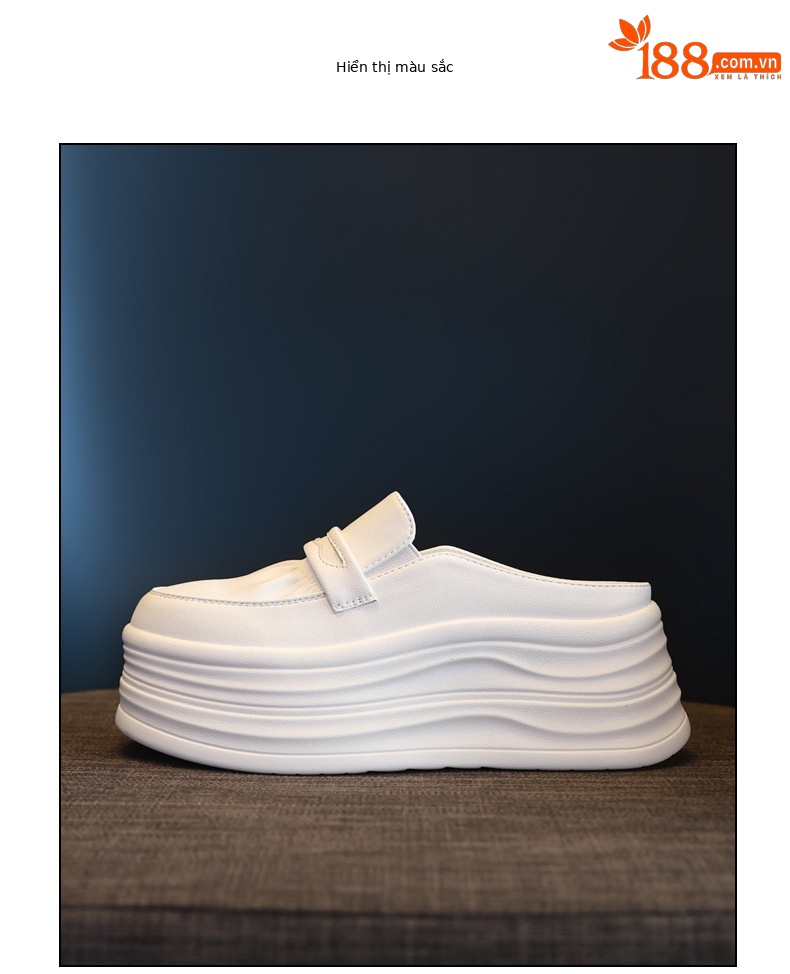 Giày slip-on nữ đế dày tăng chiều cao, mũi tròn bít, dáng lười xỏ ngón, màu trắng dễ phối — Màu trắng chi tiết 12