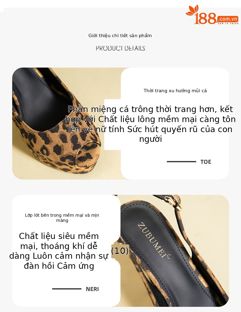 Giày cao gót nữ mũi nhọn miệng cá da lộn đế chống thấm — màu đen nhung chi tiết 2