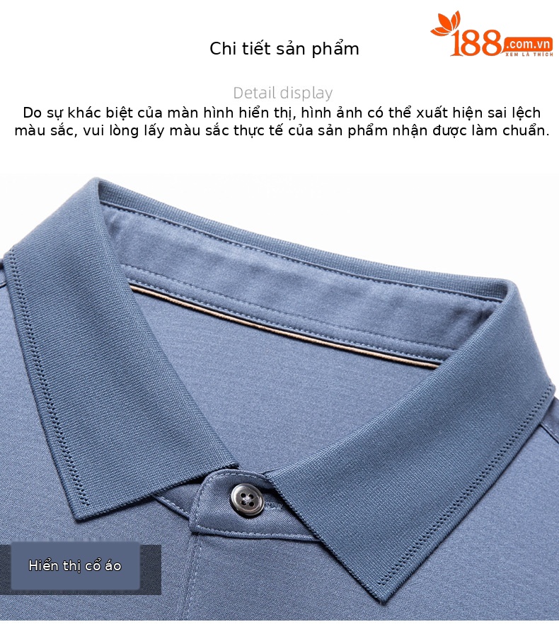 Áo polo nam tay ngắn lụa tơ tằm cao cấp — Màu xanh 25089 chi tiết 17