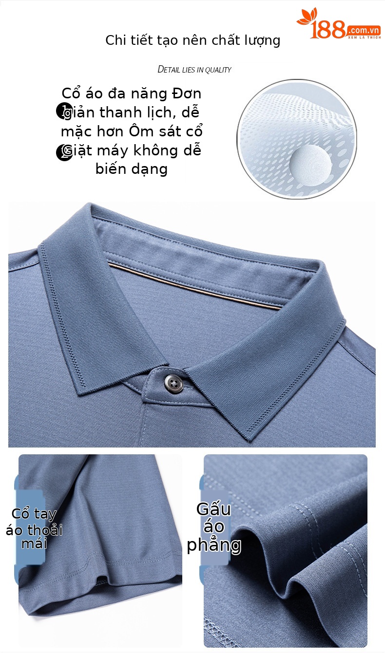 Áo polo nam tay ngắn lụa tơ tằm cao cấp — Màu xanh 25089 chi tiết 4