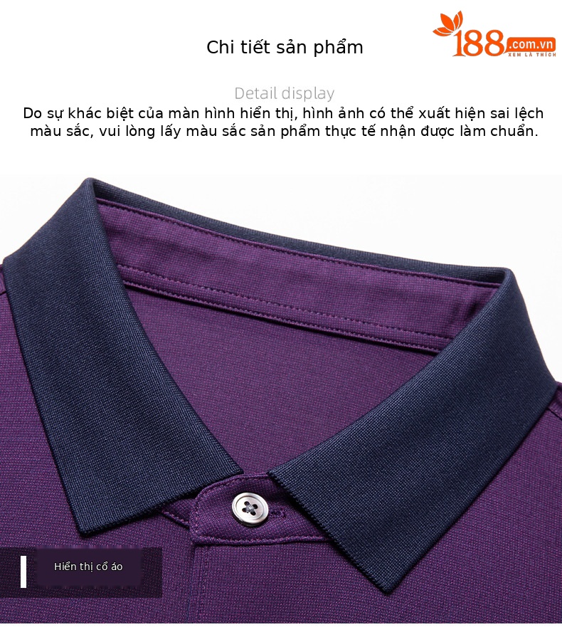 Áo polo nam tay ngắn lụa dâu tằm mỏng nhẹ, không đường may, form tay lỡ thoải mái — Màu xanh lam 25087 chi tiết 14
