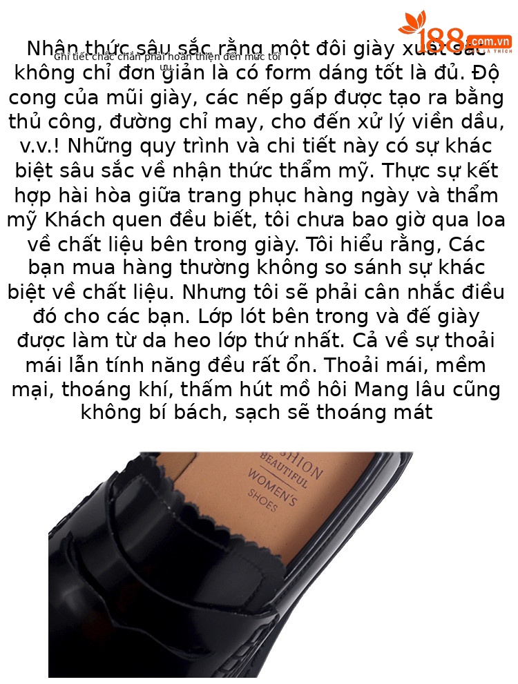 Giày lười nữ mũi tròn miệng sâu đế xuồng da thật gót vừa phải — Màu nâu, Màu đen chi tiết 7