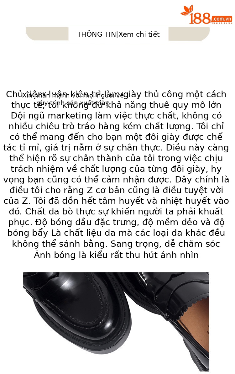 Giày lười nữ mũi tròn miệng sâu đế xuồng da thật gót vừa phải — Màu nâu, Màu đen chi tiết 4