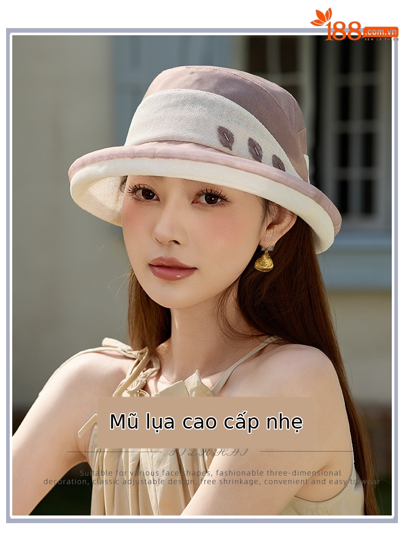 Mũ chống nắng lụa tơ tằm nữ vành rộng đi biển du lịch mùa xuân hè — Màu be chi tiết 1
