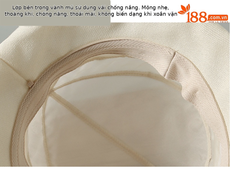 Mũ chống nắng lụa tơ tằm nữ vành rộng đi biển du lịch mùa xuân hè — Màu be chi tiết 5