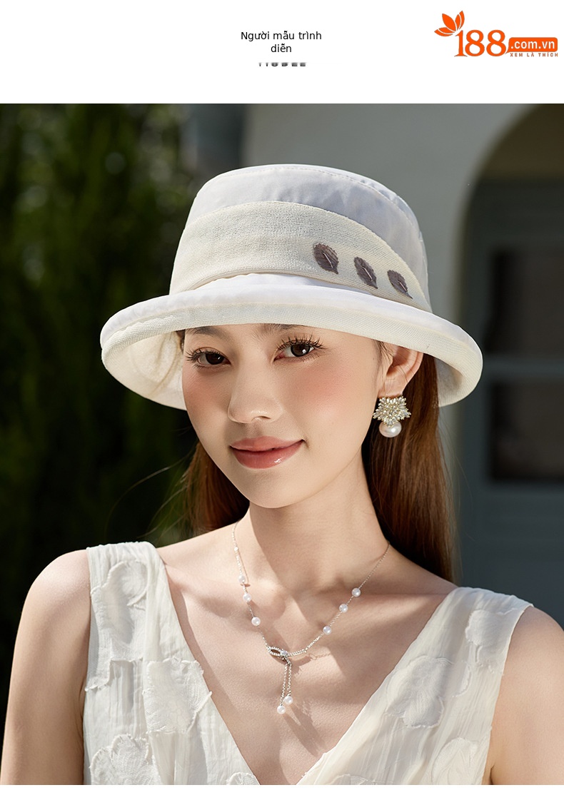 Mũ chống nắng lụa tơ tằm nữ vành rộng đi biển du lịch mùa xuân hè — Màu be chi tiết 7