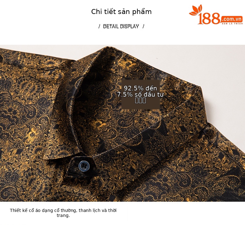 Áo sơ mi nam ngắn tay lụa satin họa tiết hoa, dáng rộng tay lỡ mùa hè — Màu vàng 8336 chi tiết 10