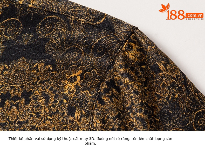 Áo sơ mi nam ngắn tay lụa satin họa tiết hoa, dáng rộng tay lỡ mùa hè — Màu vàng 8336 chi tiết 11